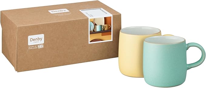 Denby - Impression Assorted Mustard & Mint Small Mugs Set of 2-9.5oz/ 280ml Tea Cup Mug Set For Office & Home - Dishwasher & Microwave Safe - Tea Cups With Neutral Glaze, Chip Resistant