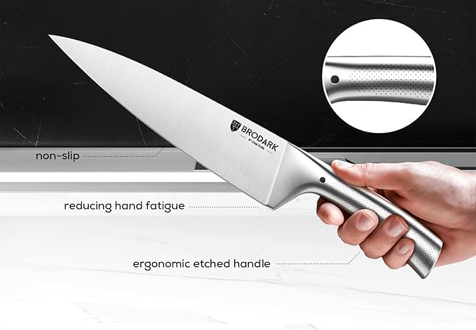 BRODARK Knife Block Set: Kitchen Knives Set with Block and Sharpener, 15 Pcs Ultra Sharp Chef knife, High Carbon Stainless Steel, Ergonomic Handle Non-Slip Grip, Silver Wolf Series with Gift Box