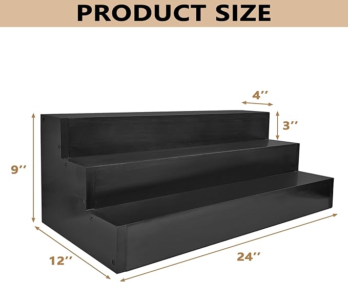 Royxen Wood Liquor Bottle Shelf 3 Tier Bar Shelf Freestanding Vintage Liquor Stand for Home Bar Decor (Black, 24 Inch Wide)