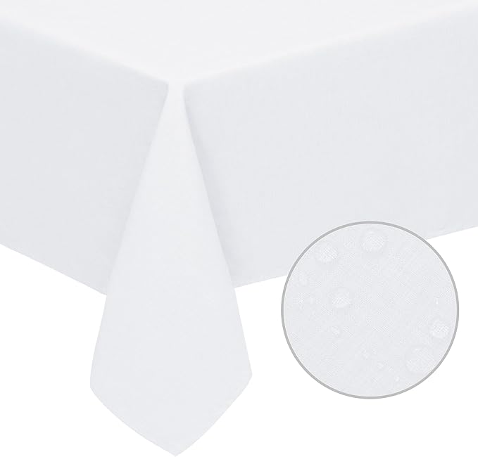 Easy-Going Faux Linen Waterproof Spill-Proof Tablecloth Stain Resistant Rectangle Table Cloth Wrinkle Free Decorative Fabric for Kitchen, Dining, Party, Weddings, Restaurants (60x102 in, White)