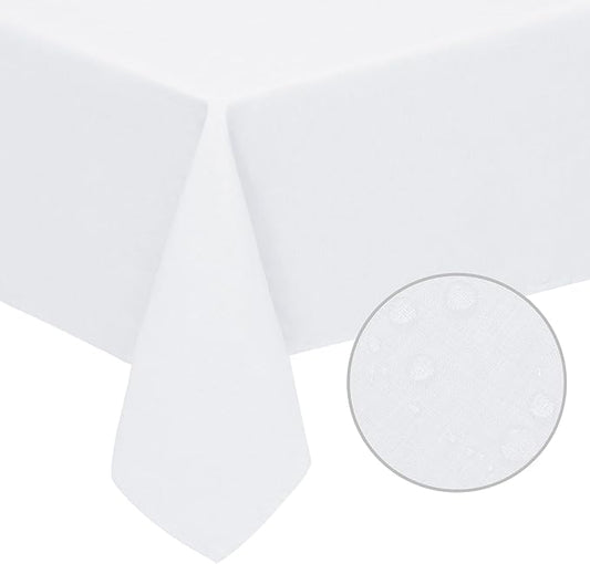 Easy-Going Faux Linen Waterproof Spill-Proof Tablecloth Stain Resistant Rectangle Table Cloth Wrinkle Free Decorative Fabric for Kitchen, Dining, Party, Weddings, Restaurants (60x102 in, White)