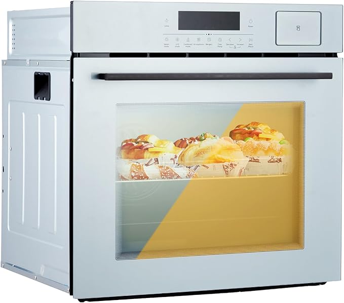 24" Built-in Single Wall Oven, 2.5 Cu.Ft (70L) Capacity - Electric Oven with Steam Bake, Air Fry & 3D Convection, Touch Controls, Timer, Safety Lock, Triple-Layer Glass Door, 3000W 240V, Silver