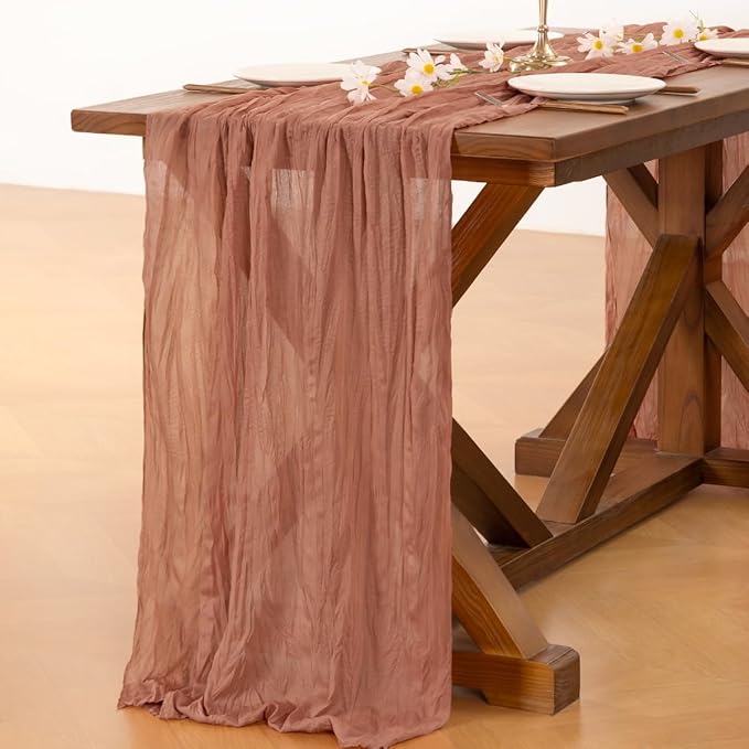 Socomi 6pcs Dusty Rose Valentine's Day Cheesecloth Table Runner Boho Rustic Gauze 120 inch 10FT Cheese Cloth Runner for Wedding Party Baby Shower Birthday Home Decor Holiday Decorations