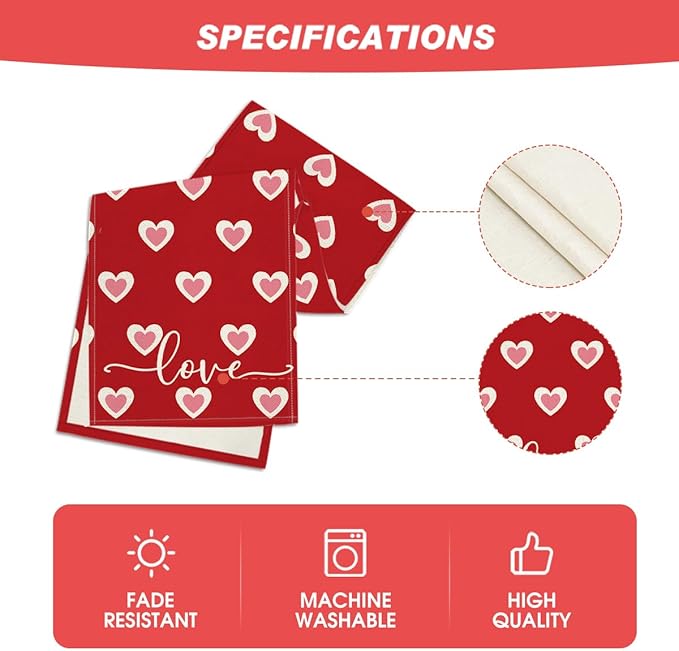 Artoid Mode Red Love Hearts Table Runner, Wedding Kitchen Dining Table Decoration for Home Party Decor 13x60 Inch