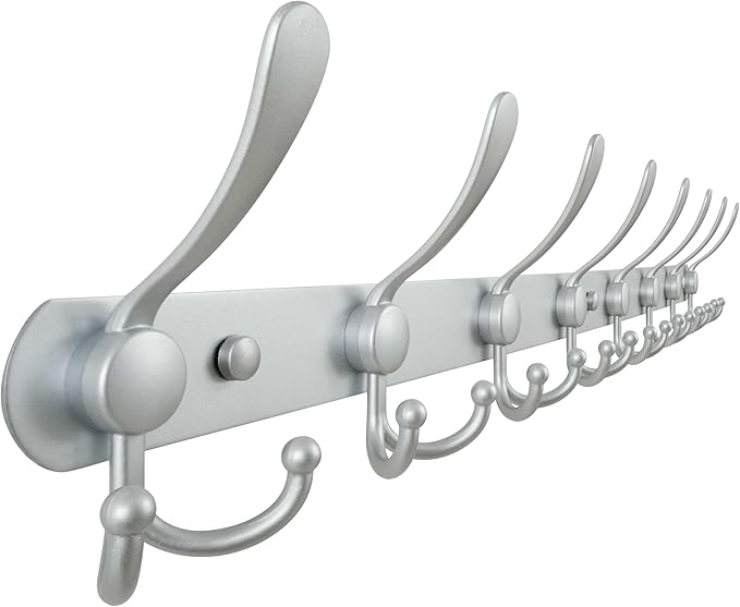 Dseap Coat Rack Wall Mount - 29.5??Long 8-Tri-Hooks Heavy Duty Coat Hanger Rail Wall Hooks for Hanging Coats Hats Clothing Clothes Purse Mudroom Entryway, Silver