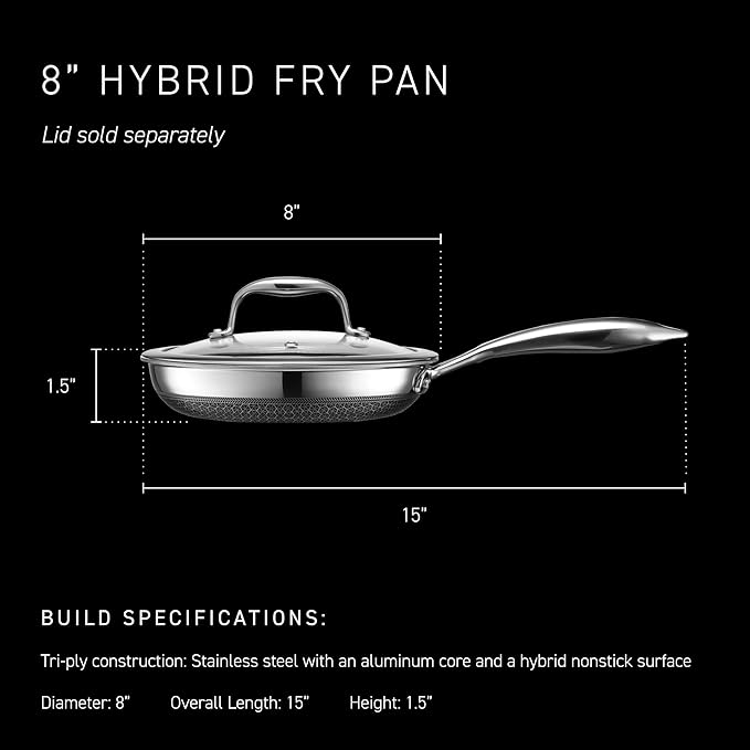 HexClad Hybrid Nonstick 8-Inch Frying Pan, Stay-Cool Handle, Dishwasher-Friendly, Oven-Safe Up to 900째F, Induction Ready, Compatible with All Cooktops