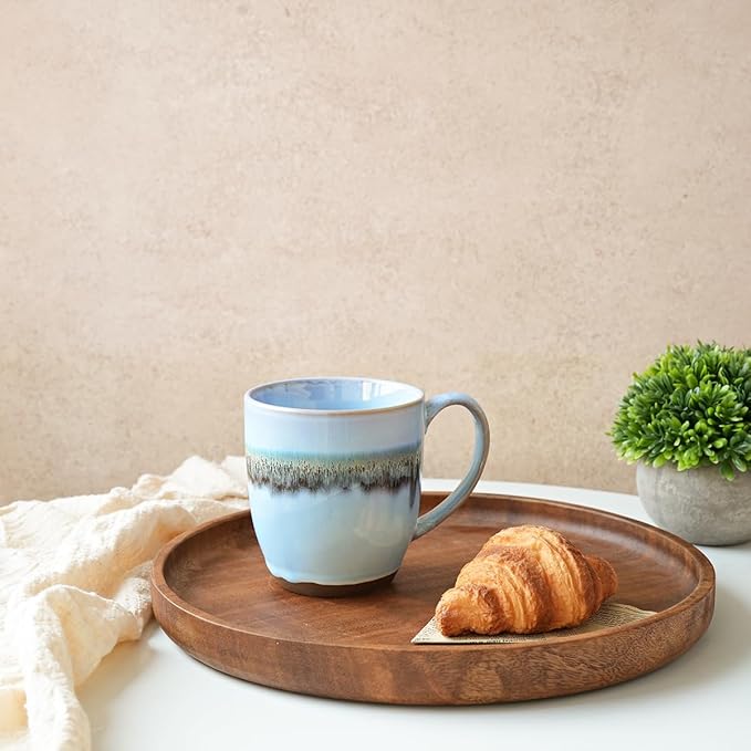Bosmarlin Ceramic Coffee Mug Set of 4, 17 Oz, Stoneware Coffee Cups with Big Handle, Microwave Safe, Unique Reactive Glaze (17 Oz, Light Blue)