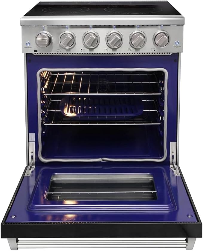 KOSTCH 30 inch Professional Electric Range with 5 Heating Elements Cooktop, 4.55 Cu. Ft. Convection Oven Capacity, Smooth Glass Top, in Stainless Steel, KOS-30RE06H (Black)
