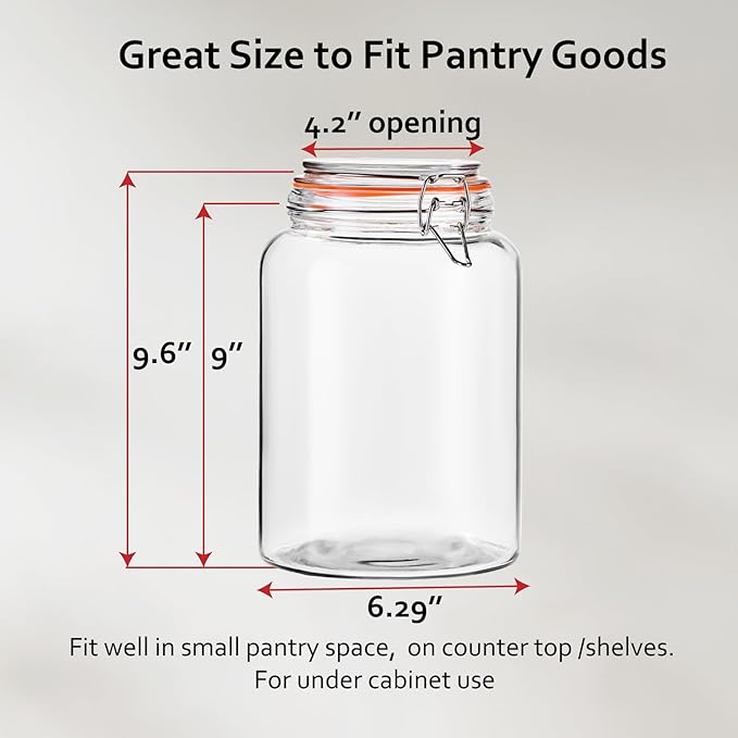 0.96 Gallon Glass Storage Jar with Lid, Wide Mouth Glass Canister for Storing Food in Pantry and Fermenting, Set of 2