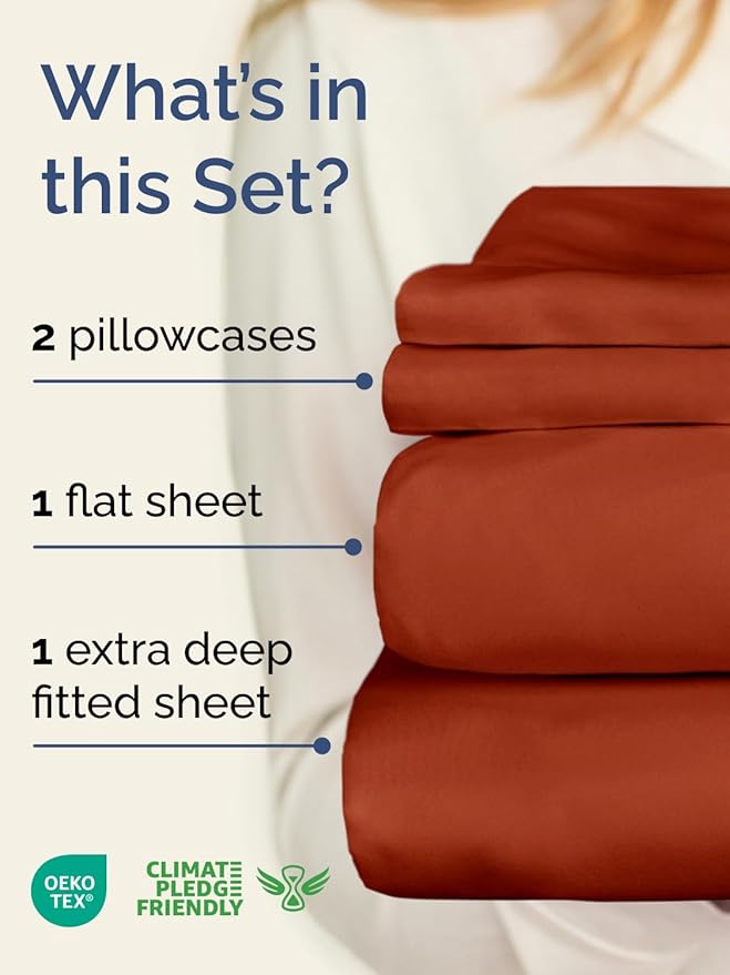 Extra Deep Pocket King Sheets - 4 Piece Breathable & Cooling Bed Sheets - Hotel Luxury Bed Sheet Set - Soft, Wrinkle Free & Comfy - Easily Fits Extra Deep Mattresses - Deep Pocket Terracotta Sheets