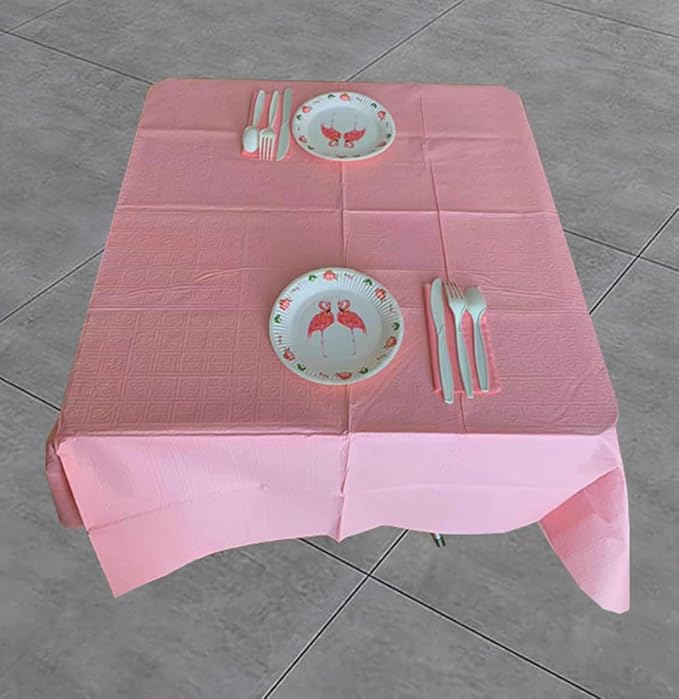 Dozobeede [6 Pack] Pink Square Tablecloths 54x54 Inch, Disposable Paper Table Cloth for Square and Round Tables, Waterproof 3-Ply Paper & Platic Table Cover for Party Valentine's Day Wedding