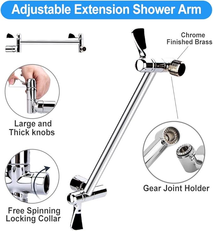 Shower Head, Kaqinu 10'' High Pressure Rainfall Shower Head/Handheld Showerhead Combo with 11??Extension Arm, Anti-leak Shower Head with Holder/Hose, Flow Regulator - Chrome
