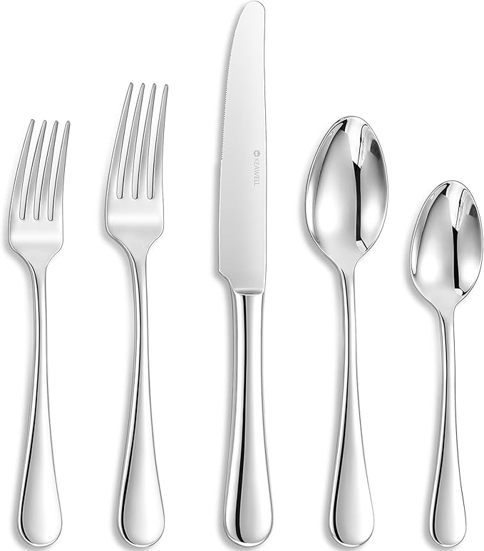 KEAWELL Premium Verona 20-Piece Silverware Set for 4, Heavy Duty ??18/10 Stainless Steel, Brilliant Mirror Finish, Smooth Edges, Dishwasher Safe (20, Silver)