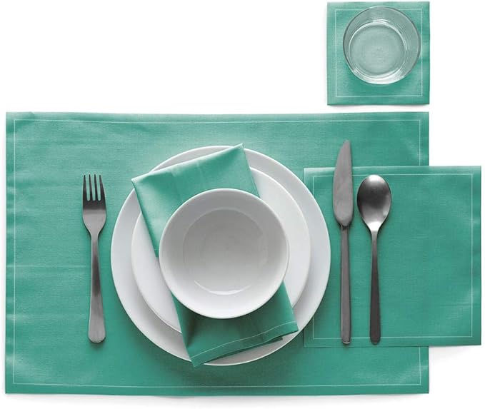 MY DRAP Washable and Reusable Cloth Placemat - 17.7 x 12.6 in (12 Per Roll, Cotton Aquamarine)