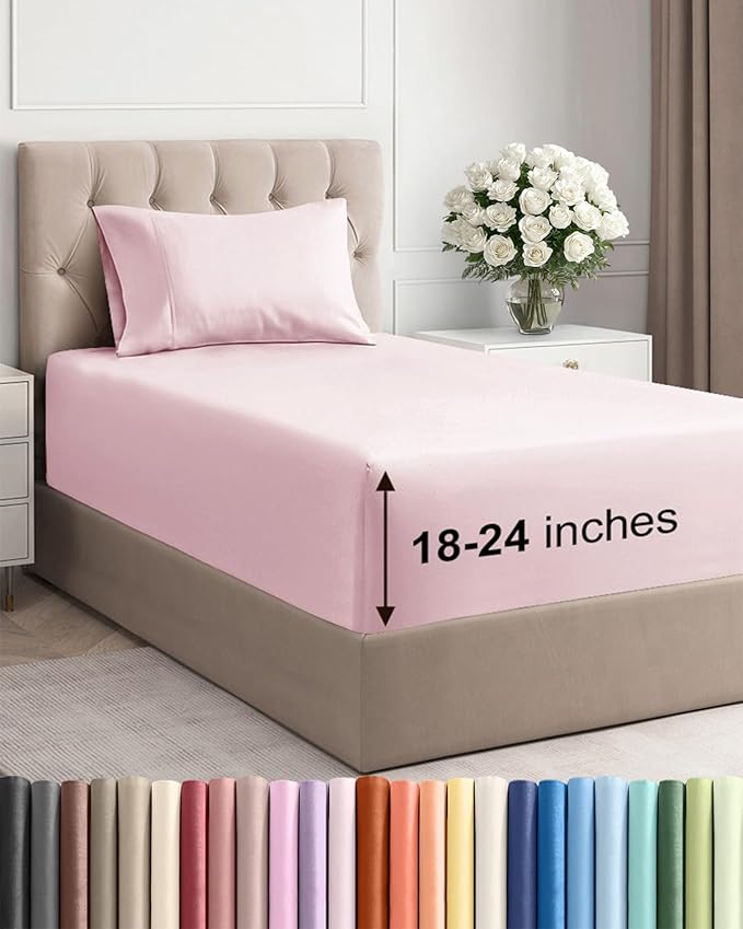 Extra Deep Pocket Twin XL Sheets - 3 Piece Breathable & Cooling Bed Sheets - Hotel Luxury Bed Sheet Set - Soft, Wrinkle Free & Comfy - Easily Fits Extra Deep Mattresses - Lavender Pink Sheets Set