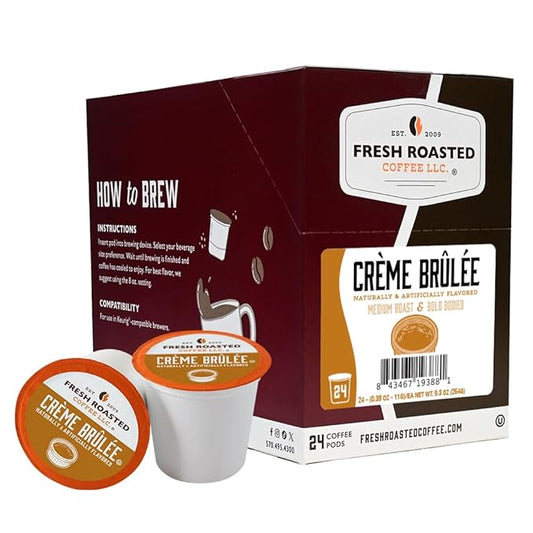 Fresh Roasted Coffee, Cr챔me Br청l챕e, Flavored Coffee Pods, K-Cup Compatible, 24 Count