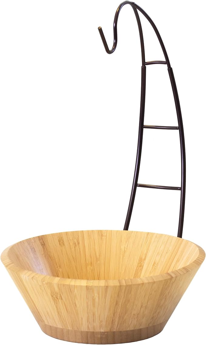 Totally Bamboo Fruit Basket Bowl with Banana Holder Hanging Hook, Bamboo Wood Fruit Bowl for Kitchen Counter