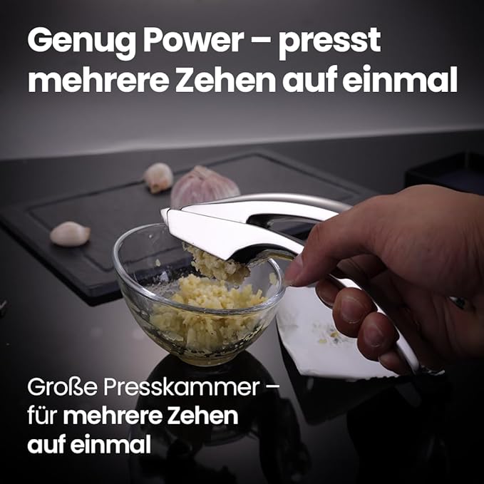 No Peeling Required Garlic Press Stainless Steel with Two Detachable Handles for Coarse&Fine Mincing-Premium Garlic Mincer Tool, Easy to Clean, Dishwasher Safe Garlic Crusher with Lifetime Replacement