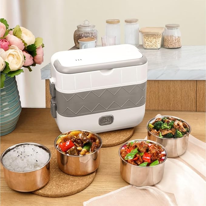 TrailBlaze Electric Warmer Lunch Box Food Heater Portable Mini Rice Cooker, Containers Warming Self Cooking Electric Lunch Box, Toursion 2 Layers Steamer Lunch Box for Home Office School Travel
