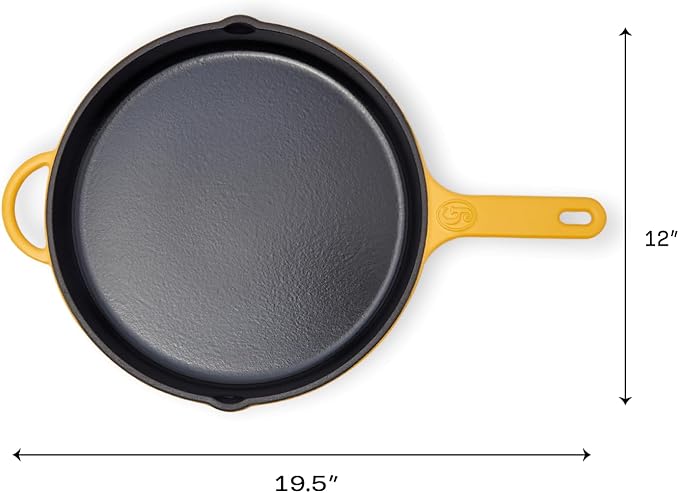 Great Jones King Sear Cast-Iron Skillet (Mustard, 12") | Enameled for Easy Cleaning | Safe for All Stovetops & Ovens | Perfect for Crispy Chicken, Steak & More | Oven-Safe to 500째F | Hand Wash Only