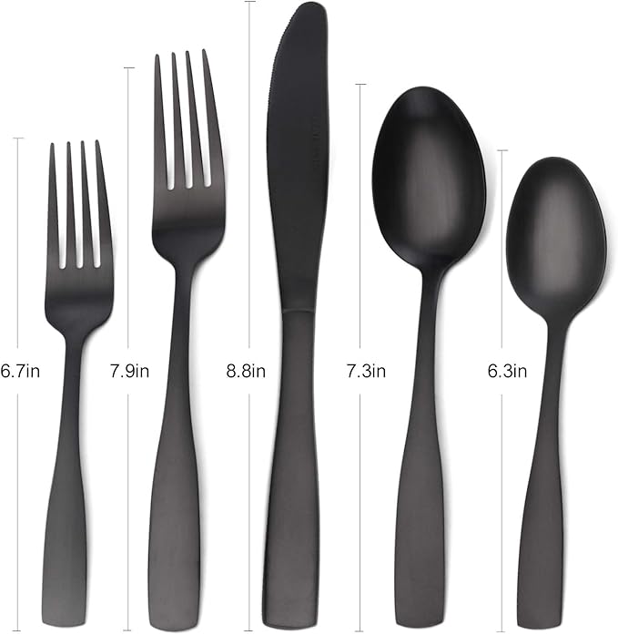Matte Black Silverware Set, O.C.E. Satin Finish 30-Piece Stainless Steel Flatware set, Tableware Cutlery Set Service for 6, Utensils for Kitchens, Dishwasher Safe