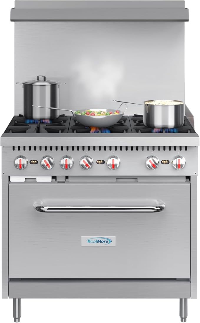 KoolMore 36 in. 6 Burner Commercial Liquid Propane Range with Oven (KM-CR36-LP)