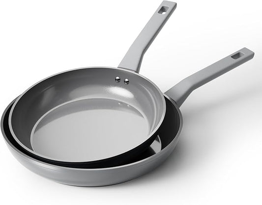 Sanho Healthy Ceramic Non-Toxic Frying Pan Set, 10 & 12 Inch Gray Nonstick Skillet, PFOA & PTFE Free, Induction Compatible Cookware