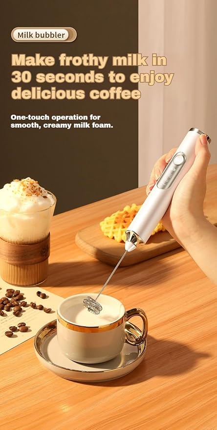 Milk Frother Handheld Rechargeable,Frother Wand 3-Speed Drink Mixer for Coffee,Milk,Cream,Usb Charging,30dB Quiet