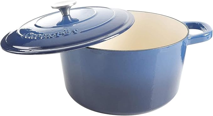 Crock-Pot Artisan 7-Quart Round Enameled Cast Iron Dutch Oven ??Sapphire Blue, Durable Heavy-Duty Cookware for Slow Cooking, Baking, Roasting with Lid