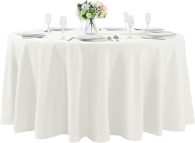 Cupuamon 108 inch Round Tablecloth Washable Polyester Table Cloth Decorative Table Cover for Wedding Party Dining Banquet（108 inch,Ivory）