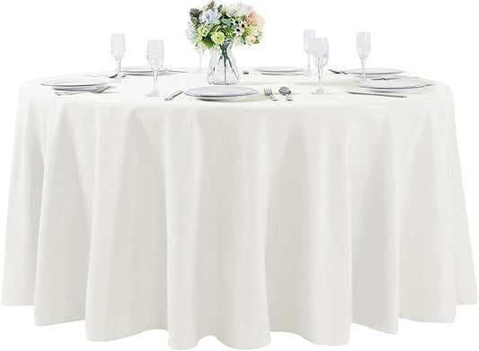 Cupuamon 132 inch Round Tablecloth Washable Polyester Table Cloth Decorative Table Cover for Wedding Party Dining Banquet（132 inch,Ivory）