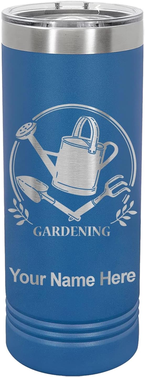 LaserGram 22oz Vacuum Insulated Skinny Tumbler, Gardening, Personalized Engraving Included (Dark Blue)