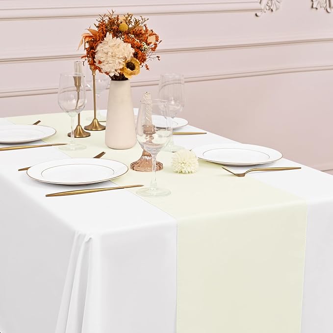12 Pack Ivory Table Runner,Polyester Table Runners,12x108 inch Rustic Farmhouse 9FT Table Runner, Washable and Reusable Table Runners for Wedding Birthday Parties Banquet Table Decorations