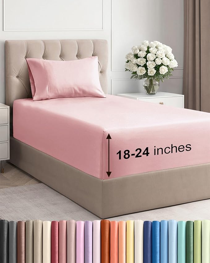Extra Deep Pocket Twin XL Sheets - 3 Piece Breathable & Cooling Bed Sheets - Hotel Luxury Bed Sheet Set - Soft, Wrinkle Free & Comfy - Easily Fits Extra Deep Mattresses - Deep Pocket Baby Pink Sheets