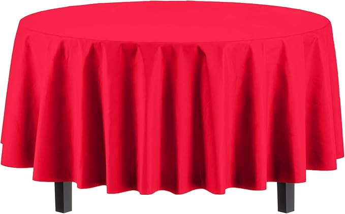 Party Solids Pack Of 6 Premium Plastic Tablecloth 84 Inch Round Plastic Table Cover - Red