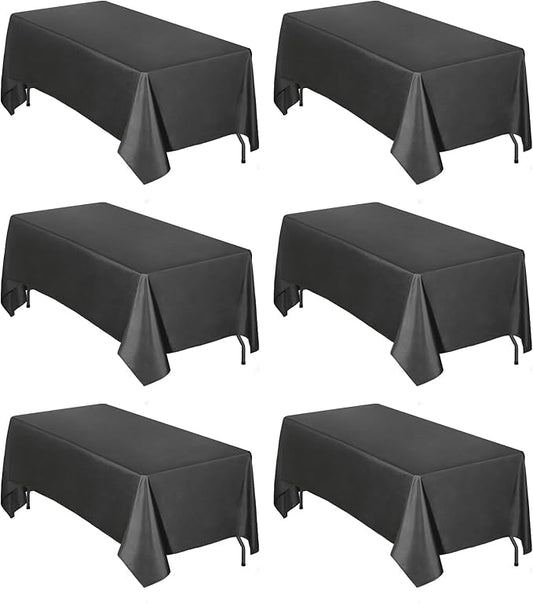 Easy-Going 6 Pack Black Tablecloths 60x102 Inch for 6 Ft Rectangle Table, Washable Polyester Waterproof Stain Resistant Table Cloth, Decorative Table Cover for Kitchen, Dining Tables, Events