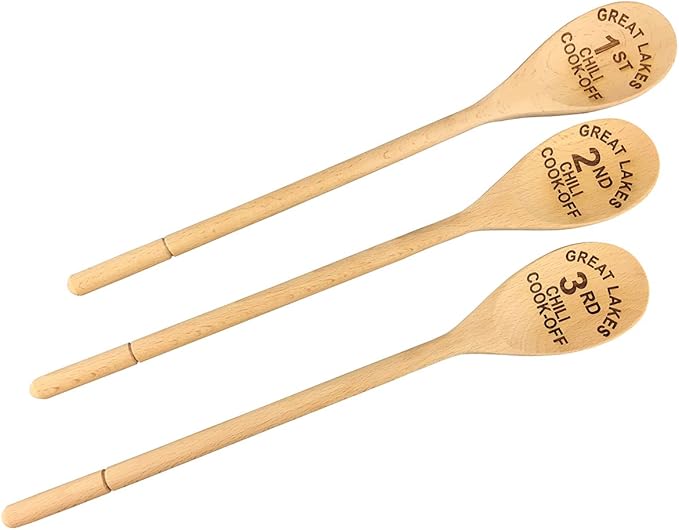 Wedding Collectibles Custom Engraved 14in Chili Cook Off Prizes | Set of 3 Wooden Spoons | Personalized Beech Wood Spoons as Event Chili Cookoff Trophies