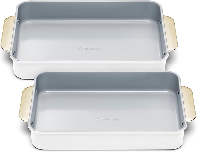 Caraway Non-Stick Ceramic 9?쓝13??Rectangle Pan Duo - Naturally Slick Ceramic Coating - Non-Toxic, PTFE & PFOA Free - Perfect for Brownies, Lasagnas, and More - White