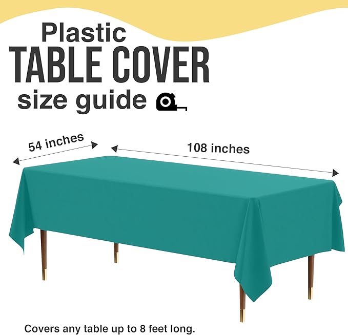 Exquisite 66% Thicker Premium Plastic Table Cloth Rectangle Table Cover 0.5 Mil 24 Pack Teal Table Cloth 54 Inch x 108 Inch Disposable Tablecloth Won't Tear Easily Like Cheap Thin Brands