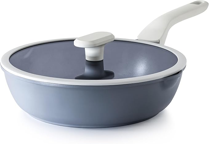 PRICUSIS Nonstick Ceramic Saut챕 Pan with Lid (3.2 qt, 10 inch), Toxin-Free Deep Frying Pan, Versatile Non Stick Frying Pan, Skillet, PTFE, PFOA & PFAS Free, Compatible with All Stovetops.
