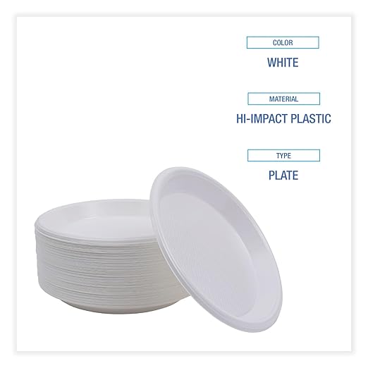 Boardwalk Hi-Impact Plastic Dinnerware, Plate, 10" dia, White, 500/Carton
