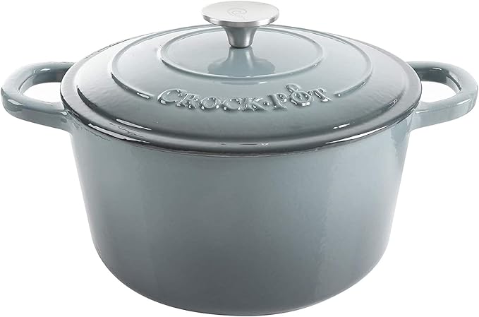 Crock-Pot Artisan 7-Quart Round Enameled Cast Iron Dutch Oven ??Slate Gray, Heavy-Duty Cookware for Slow Cooking, Baking, Roasting with Lid