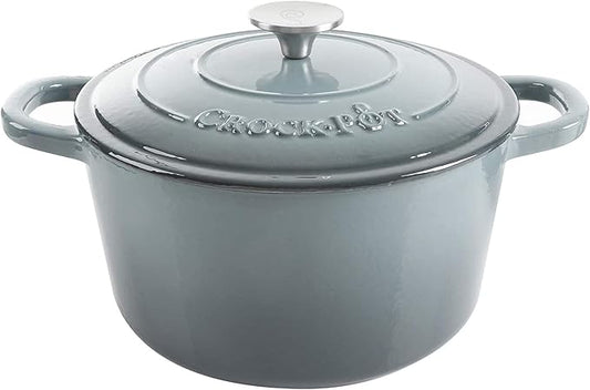 Crock-Pot Artisan 7-Quart Round Enameled Cast Iron Dutch Oven ??Slate Gray, Heavy-Duty Cookware for Slow Cooking, Baking, Roasting with Lid