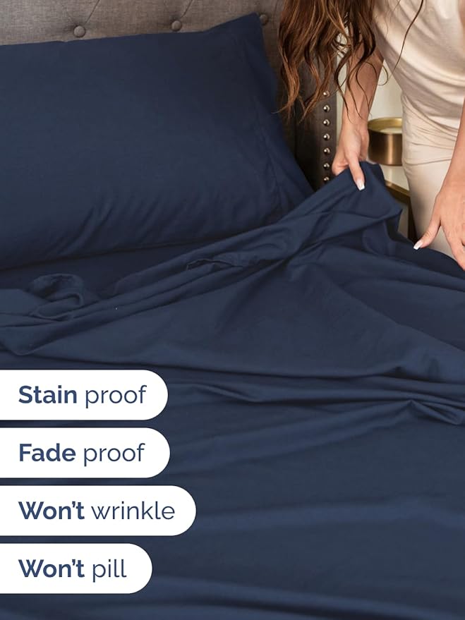 Extra Deep Pocket King Sheets - 4 Piece Breathable & Cooling Bed Sheets - Hotel Luxury Bed Sheet Set - Soft, Wrinkle Free & Comfy - Easily Fits Extra Deep Mattresses - Deep Pocket Navy Blue Sheets Set