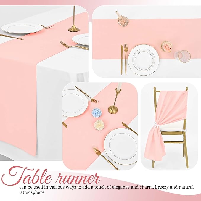12 Pack Pink Table Runner 12 x 72 Inch Long Rustic Farmhouse Wedding Table Runner,Washable and Reusable 6 FT Polyester Table Runners for Wedding Birthday Party Banquet Table Decorations