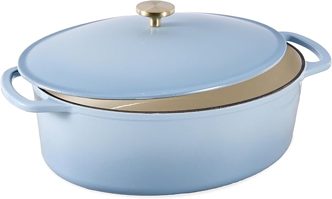 Best Choice Products Oval 7.5 Quart Enamel Cast-Iron Dutch Oven, Heavy-Duty Pre-Seasoned for Baking, Cooking w/Side Handles ??Cornflower Blue