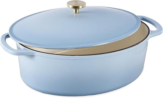 Best Choice Products Oval 7.5 Quart Enamel Cast-Iron Dutch Oven, Heavy-Duty Pre-Seasoned for Baking, Cooking w/Side Handles ??Cornflower Blue