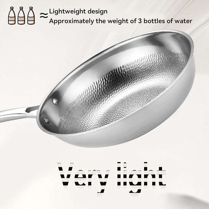 Titanium Hammered Wok Pure with Lid, No Coating Non-Stick Titanium Cookware, Frying Pans, Hammered Pan, Ultra-Durable, Scratch-Resistant, Even Heating Frying Pans, Safe for Oven,12.59in