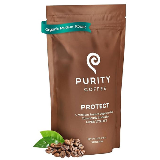 PURITY COFFEE PROTECT High Antioxidant Light-Medium Roast Whole Bean (12oz Bag) | Specialty-Grade USDA Organic Arabica Blend | Third Party Tested for Mold, Mycotoxins & Pesticides