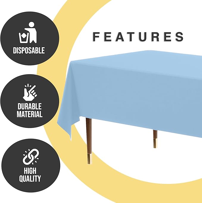 Exquisite 66% Thicker Premium Plastic Table Cloth Rectangle Table Cover 0.5 Mil 24 Pack Light Blue Table Cloth 54 Inch x 108 Inch Disposable Tablecloth Won't Tear Easily Like Cheap Thin Brands